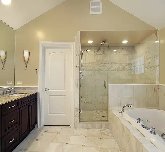 Master bathroom remodeling Plano TX with tile and flooring transitions