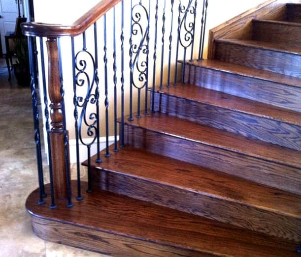 Stair tread and riser replacement in Plano TX with new wood treads and clean risers